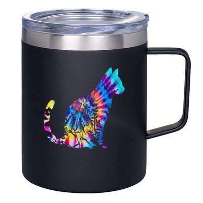 Cute Cat Tie Dye Cat Floral Cool Cat Lover 12oz Stainless Steel Coffee Mug