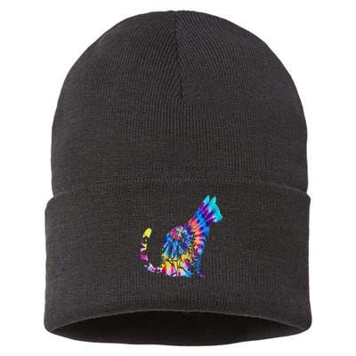 Cute Cat Tie Dye Cat Floral Cool Cat Lover Sustainable Knit Beanie