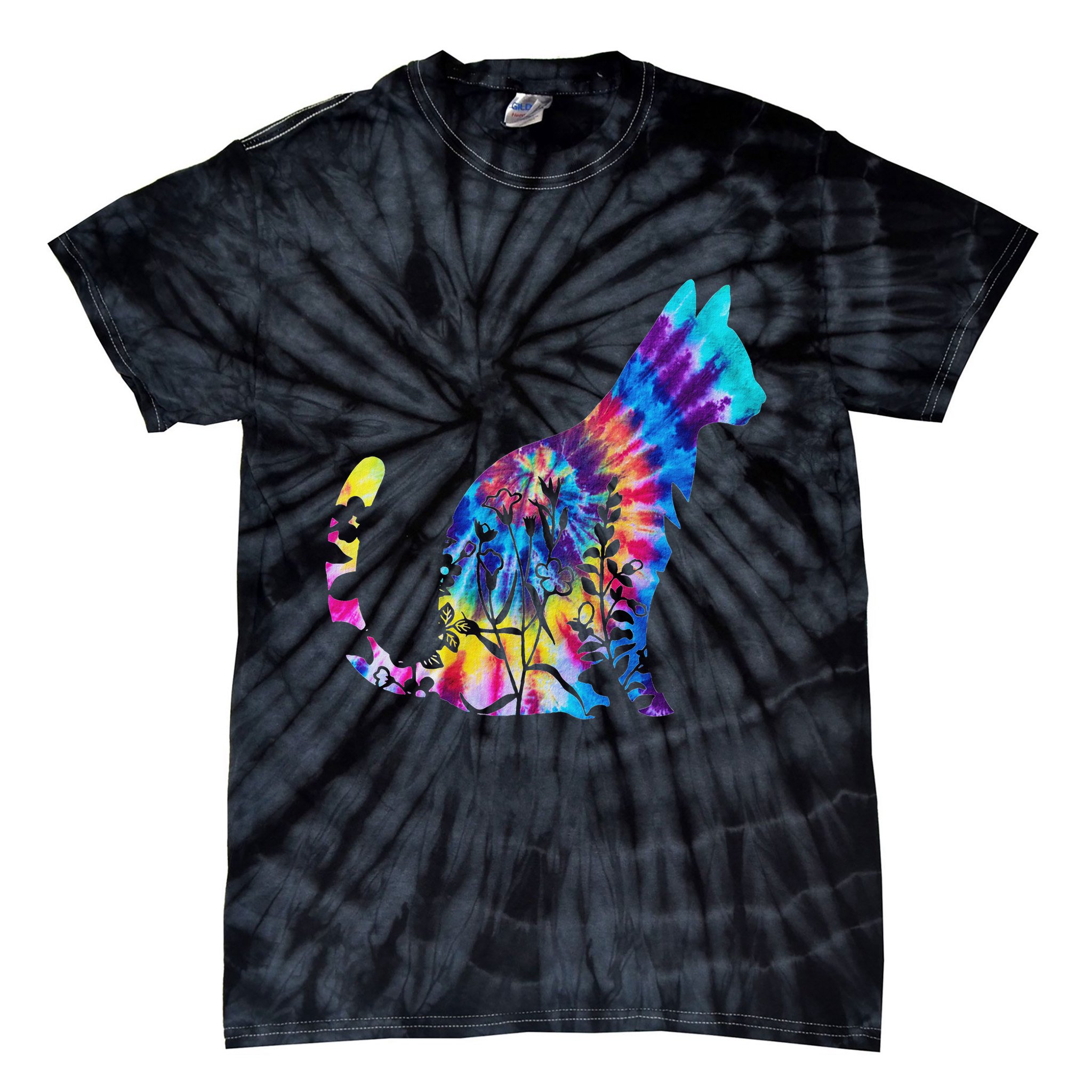 Cute Cat Tie Dye Cat Floral Cool Cat Lover Tie-Dye T-Shirt