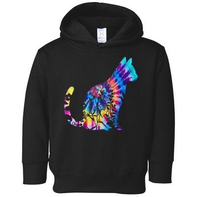Cute Cat Tie Dye Cat Floral Cool Cat Lover Toddler Hoodie