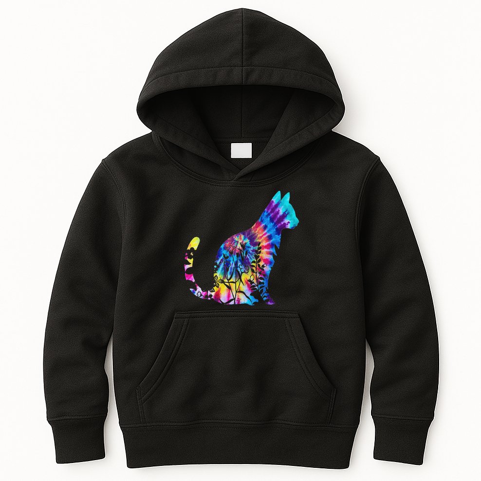 Cute Cat Tie Dye Cat Floral Cool Cat Lover Kids Hoodie