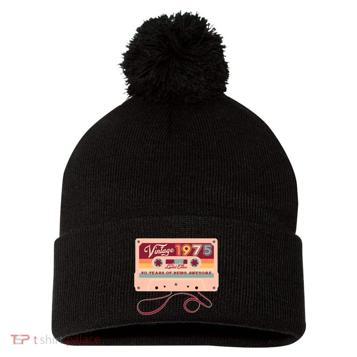 Cute Cassette Tape Limited Edition Vintage 1975 50 Years Of Being Awesome Pom Pom 12in Knit Beanie
