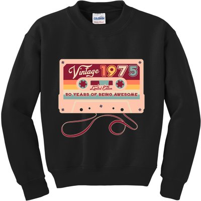 Cute Cassette Tape Limited Edition Vintage 1975 50 Years Of Being Awesome Kids Sweatshirt