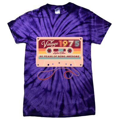 Cute Cassette Tape Limited Edition Vintage 1975 50 Years Of Being Awesome Tie-Dye T-Shirt