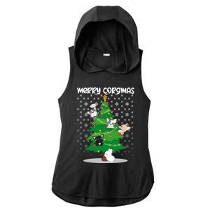 Corgi Christmas Tree Dog Santa Merry Dogmas Ladies PosiCharge Tri-Blend Wicking Draft Hoodie Tank