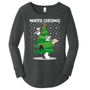 Corgi Christmas Tree Dog Santa Merry Dogmas Women's Perfect Tri Tunic Long Sleeve Shirt