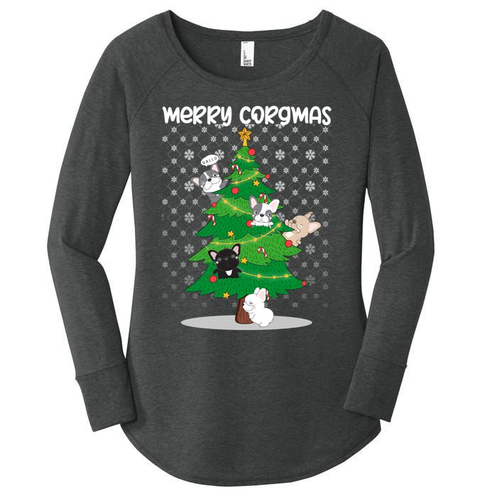 Corgi Christmas Tree Dog Santa Merry Dogmas Women's Perfect Tri Tunic Long Sleeve Shirt