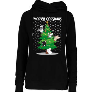 Corgi Christmas Tree Dog Santa Merry Dogmas Womens Funnel Neck Pullover Hood