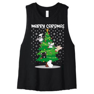 Corgi Christmas Tree Dog Santa Merry Dogmas Women's Racerback Cropped Tank