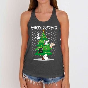 Corgi Christmas Tree Dog Santa Merry Dogmas Women's Knotted Racerback Tank