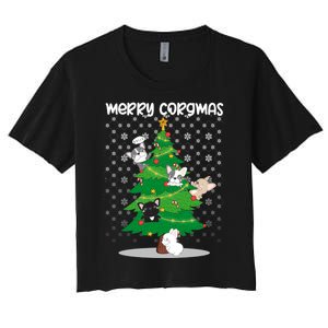 Corgi Christmas Tree Dog Santa Merry Dogmas Women's Crop Top Tee