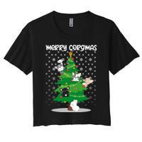 Corgi Christmas Tree Dog Santa Merry Dogmas Women's Crop Top Tee