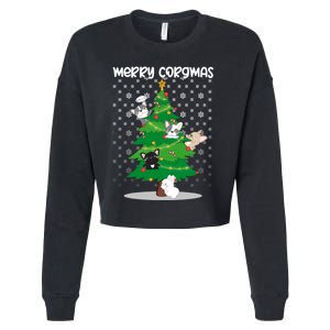 Corgi Christmas Tree Dog Santa Merry Dogmas Cropped Pullover Crew