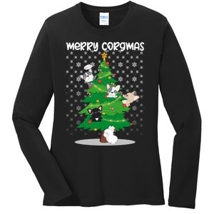 Corgi Christmas Tree Dog Santa Merry Dogmas Ladies Long Sleeve Shirt