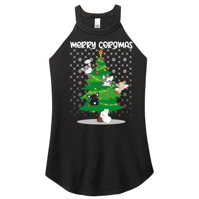 Corgi Christmas Tree Dog Santa Merry Dogmas Women's Perfect Tri Rocker Tank