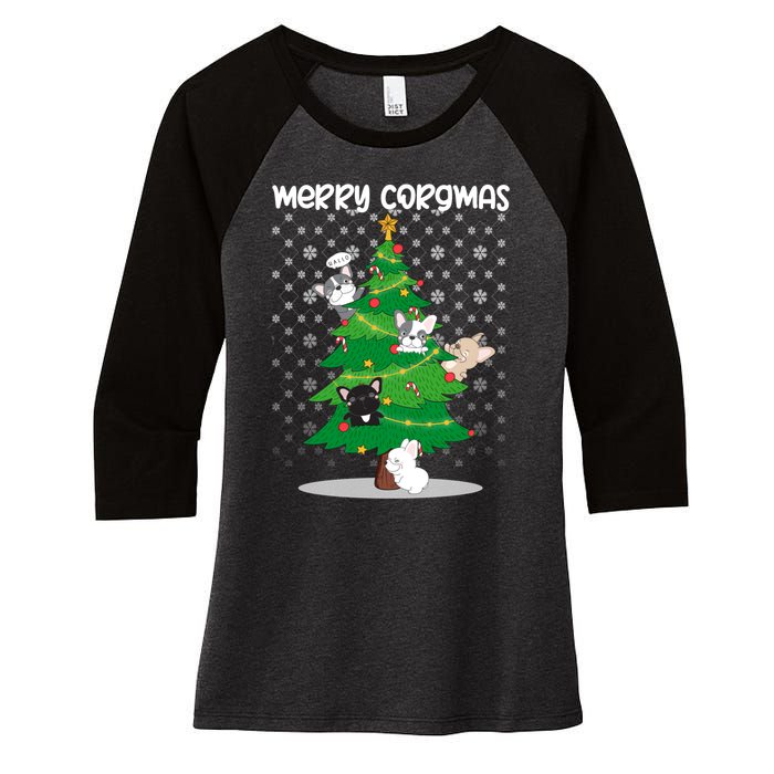 Corgi Christmas Tree Dog Santa Merry Dogmas Women's Tri-Blend 3/4-Sleeve Raglan Shirt