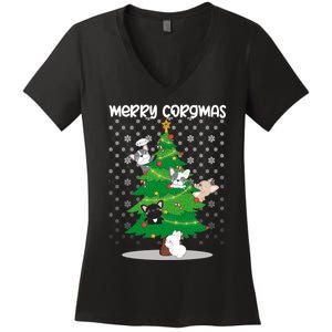 Corgi Christmas Tree Dog Santa Merry Dogmas Women's V-Neck T-Shirt