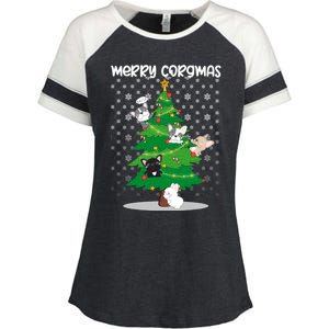 Corgi Christmas Tree Dog Santa Merry Dogmas Enza Ladies Jersey Colorblock Tee