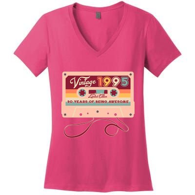 Cute Cassette Tape Limited Edition Vintage 1995 30 Years Of Being Awesome Women's V-Neck T-Shirt