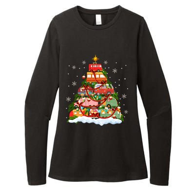 Camper Christmas Tree Lights Vehicles Rv Car Camping Snow Meaningful Gift Womens CVC Long Sleeve Shirt