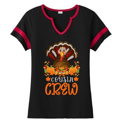 Cousin Crew Turkey Cute Family Thanksgiving Pajamas Matching Ladies Halftime Notch Neck Tee