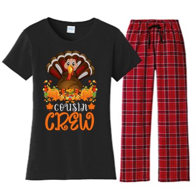 Cousin Crew Turkey Cute Family Thanksgiving Pajamas Matching Women's Flannel Pajama Set