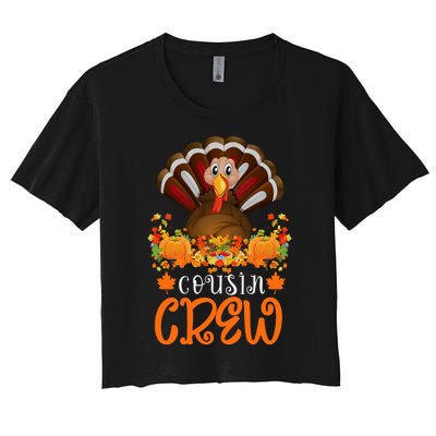 Cousin Crew Turkey Cute Family Thanksgiving Pajamas Matching Women's Crop Top Tee