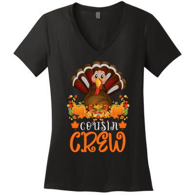 Cousin Crew Turkey Cute Family Thanksgiving Pajamas Matching Women's V-Neck T-Shirt