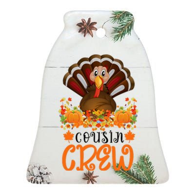 Cousin Crew Turkey Cute Family Thanksgiving Pajamas Matching Ceramic Bell Ornament