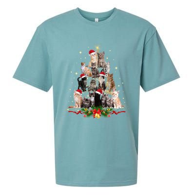 Cat Christmas Tree Funny Cats Cat Xmas Bells Gift Sueded Cloud Jersey T-Shirt