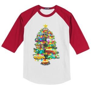 Camper Christmas Tree Design RvErs Campers Camping Gift Kids Colorblock Raglan Jersey