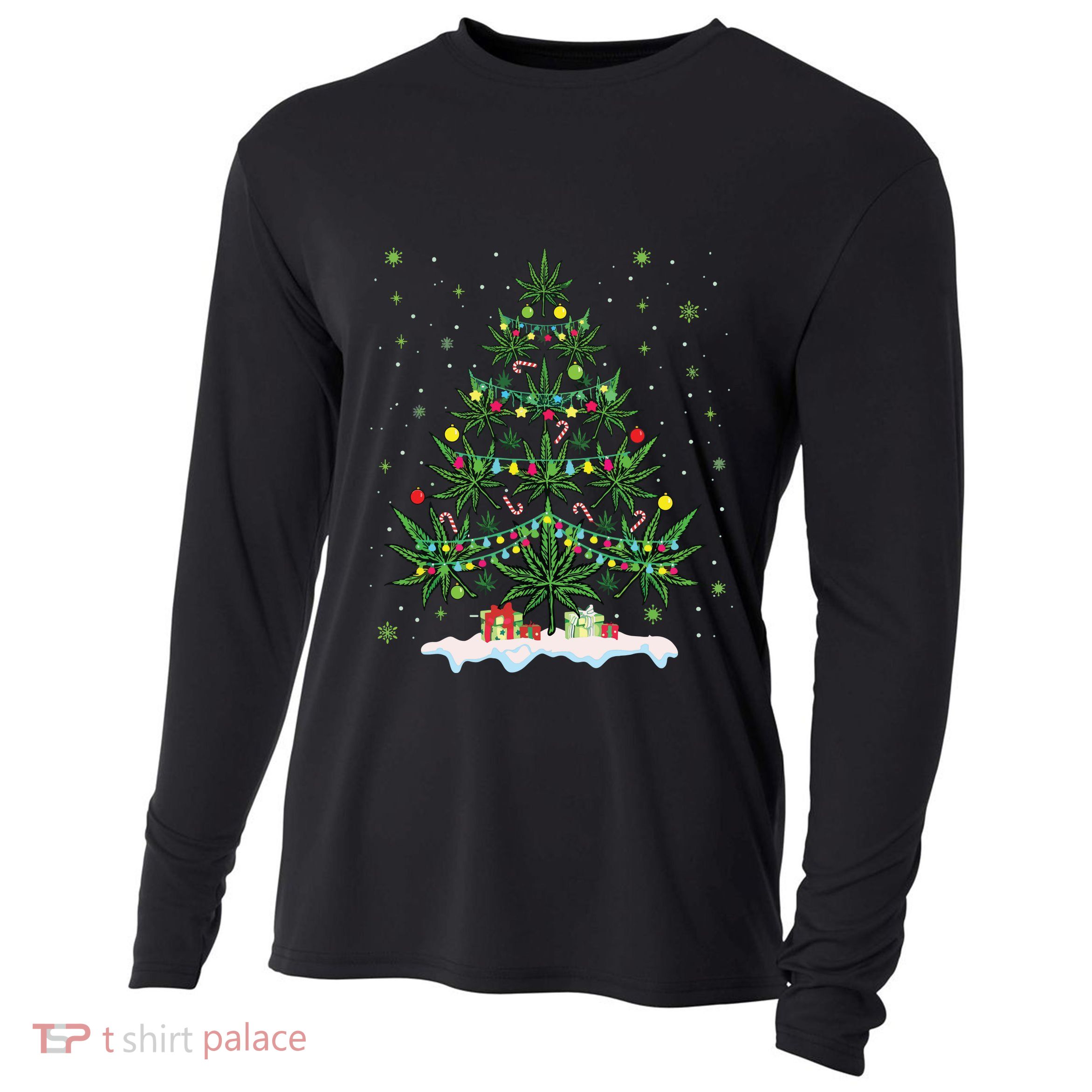Cannabis Christmas Tree Xmas Funny Smoking Weed Marijuana Cooling Performance Long Sleeve Crew