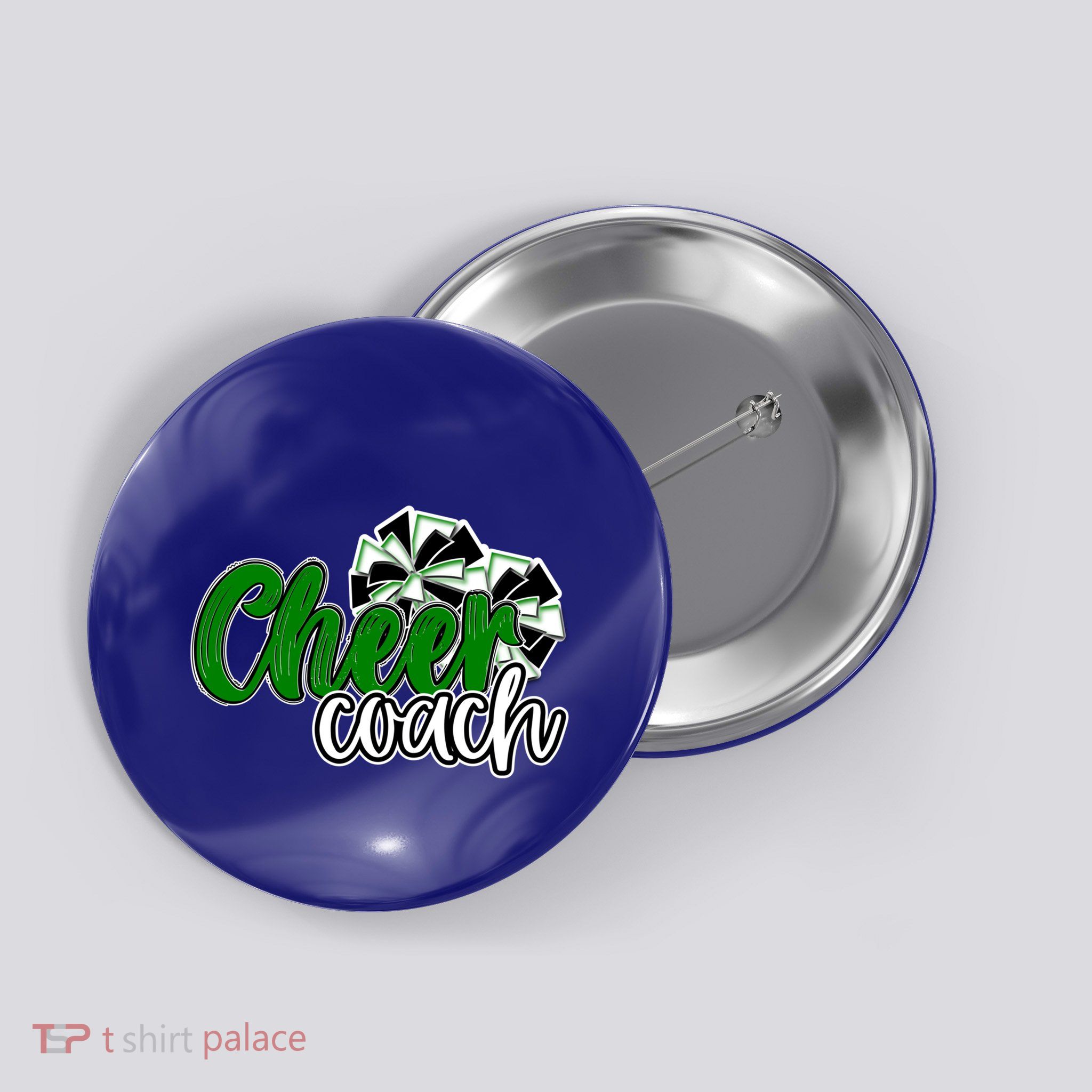 Cheer Coach Top Pom Poms Green Mascot Colors School Gift Button