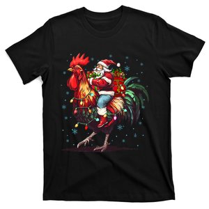 Chicken Christmas Tree Lights Santa Riding Chicken Xmas 2024 T-Shirt