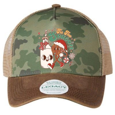Cute Christmas Tis The Season Retro Cartoon Santa Cookie And Milk Legacy Tie Dye Trucker Hat
