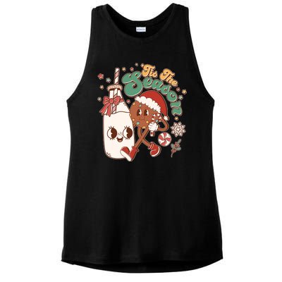 Cute Christmas Tis The Season Retro Cartoon Santa Cookie And Milk Ladies PosiCharge Tri-Blend Wicking Tank