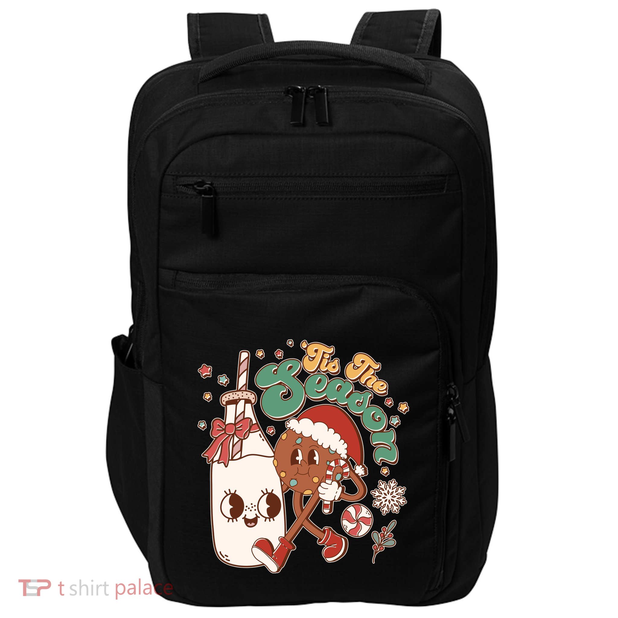 Cute Christmas Tis The Season Retro Cartoon Santa Cookie And Milk Impact Tech Backpack