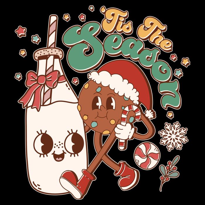 Cute Christmas Tis The Season Retro Cartoon Santa Cookie And Milk Backpack
