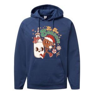 Cute Christmas Tis The Season Retro Cartoon Santa Cookie And Milk Performance Fleece Hoodie