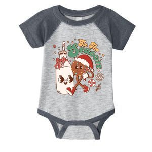 Cute Christmas Tis The Season Retro Cartoon Santa Cookie And Milk Infant Baby Jersey Bodysuit