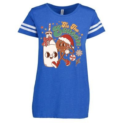 Cute Christmas Tis The Season Retro Cartoon Santa Cookie And Milk Enza Ladies Jersey Football T-Shirt