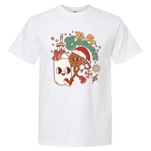 Cute Christmas Tis The Season Retro Cartoon Santa Cookie And Milk Garment-Dyed Heavyweight T-Shirt