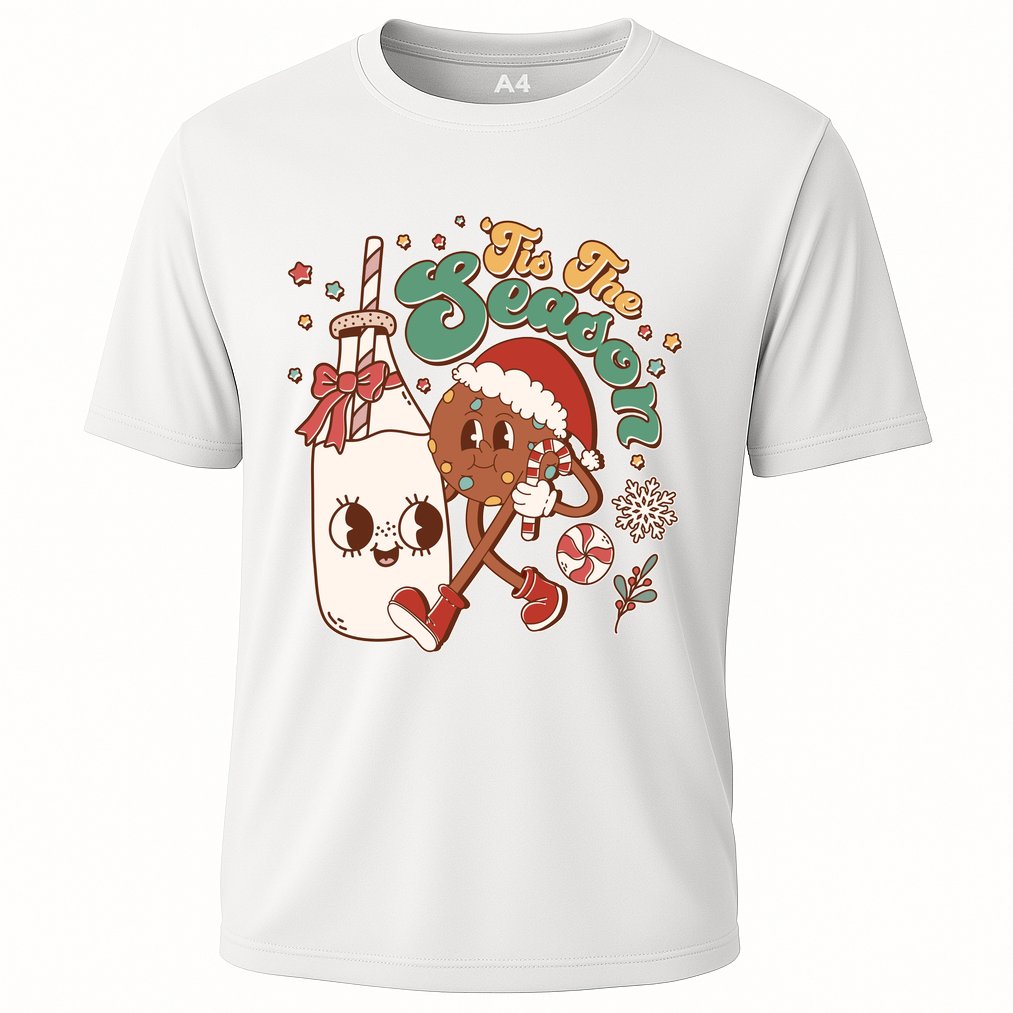 Cute Christmas Tis The Season Retro Cartoon Santa Cookie And Milk Cooling Performance Crew T-Shirt