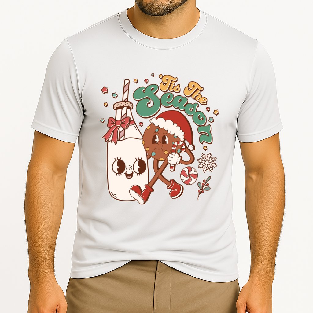 Cute Christmas Tis The Season Retro Cartoon Santa Cookie And Milk Cooling Performance Crew T-Shirt