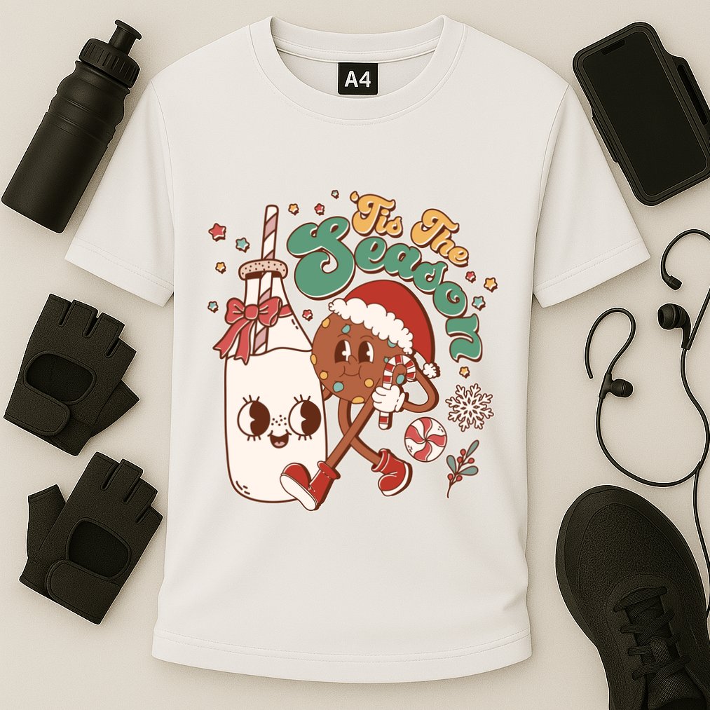 Cute Christmas Tis The Season Retro Cartoon Santa Cookie And Milk Cooling Performance Crew T-Shirt
