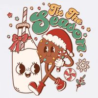 Cute Christmas Tis The Season Retro Cartoon Santa Cookie And Milk Apron