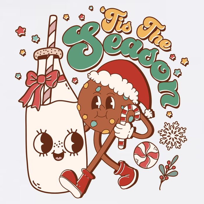 Cute Christmas Tis The Season Retro Cartoon Santa Cookie And Milk Apron