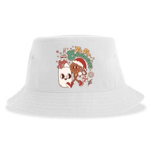 Cute Christmas Tis The Season Retro Cartoon Santa Cookie And Milk Sustainable Bucket Hat