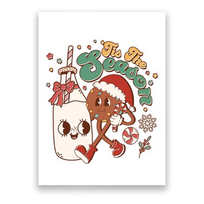 Cute Christmas Tis The Season Retro Cartoon Santa Cookie And Milk Poster