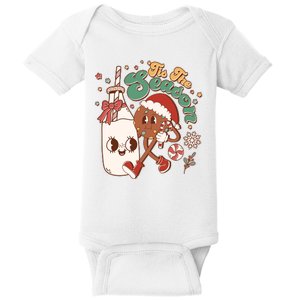 Cute Christmas Tis The Season Retro Cartoon Santa Cookie And Milk Baby Bodysuit